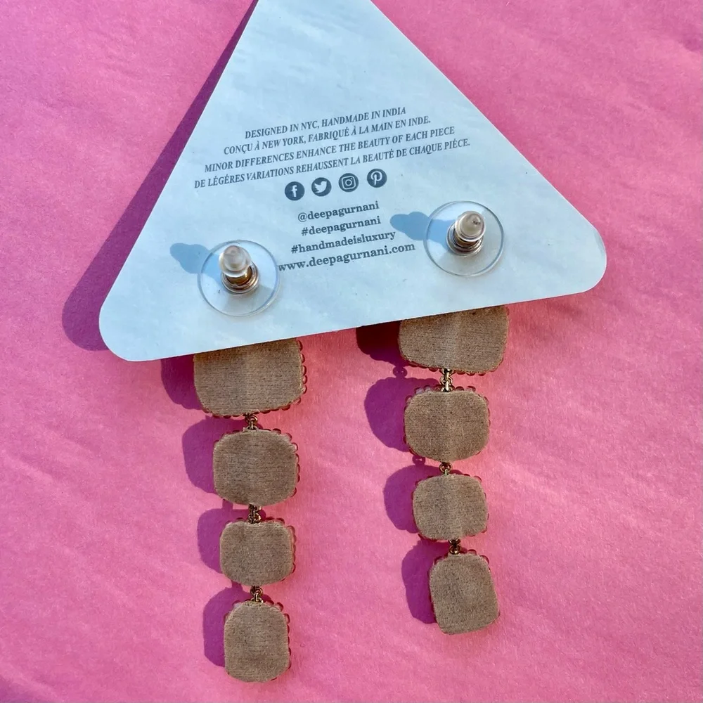 Deepa Gurnani Linear Crystal Drop Earrings Gold NWT - Picture 6 of 8